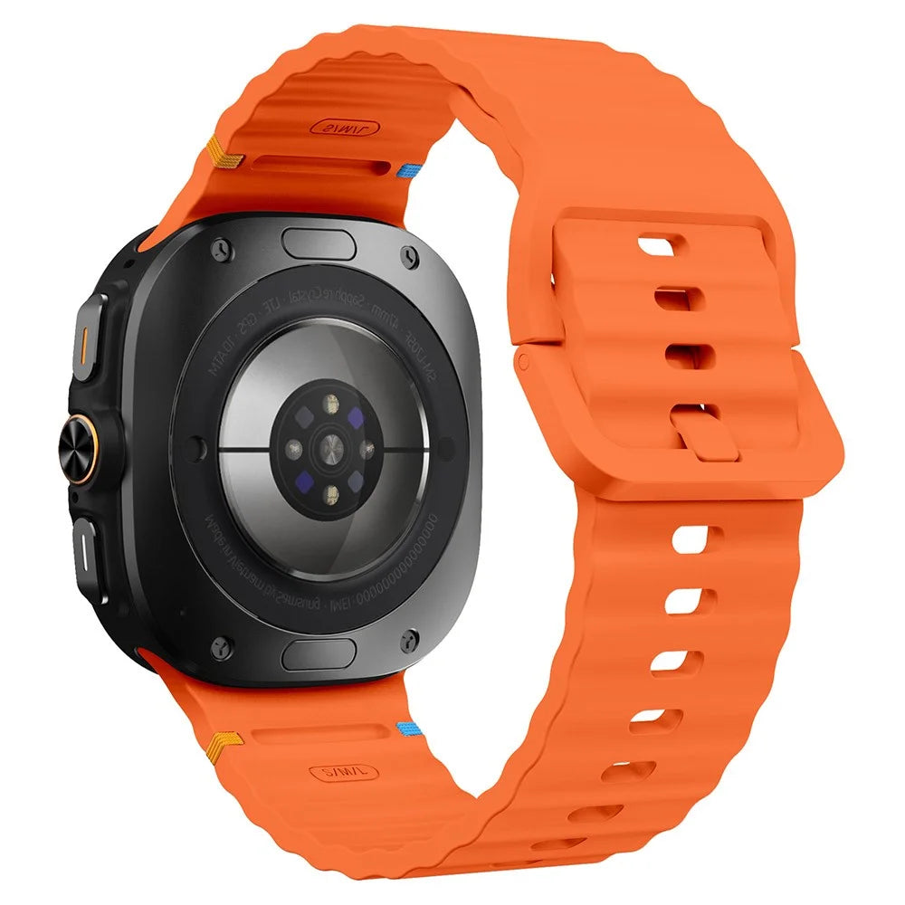 For Samsung Galaxy Watch Ultra2 47mm / Watch Ultra (2025) 47mm / Watch Ultra 47mm Silicone Watch Strap Wave Stitching Wrist Band - Orange - 1