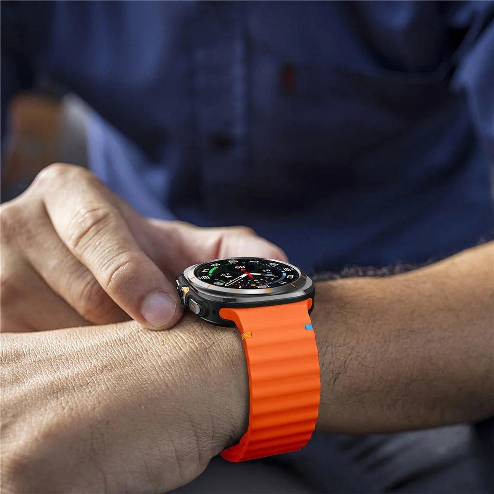 For Samsung Galaxy Watch Ultra2 47mm / Watch Ultra (2025) 47mm / Watch Ultra 47mm Silicone Watch Strap Wave Stitching Wrist Band - Orange - 5