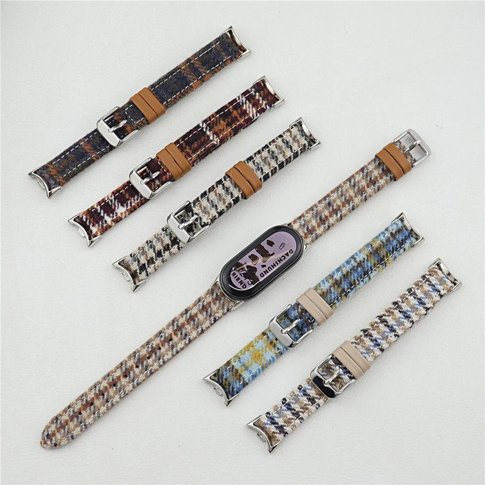 Slim Watch Strap For Xiaomi Smart Band 9 / 9 NFC / 8 / 8 NFC , Winter Vintage Wool + Leather Wristband - Oatmeal - 3