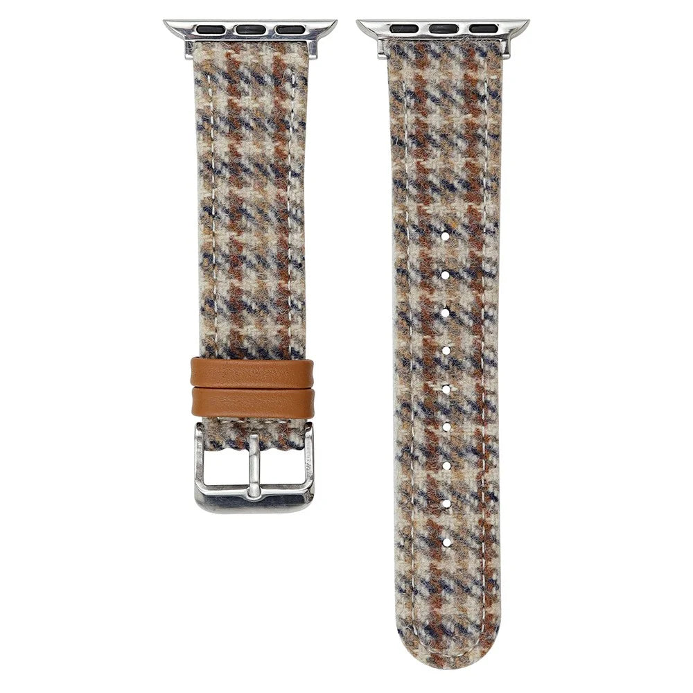 Watch Band For Apple Watch Series 11 10 42mm / 9 87 41mm / SE3 SE2 SE 6 5 4 40mm / 3 2 1 38mm Vintage Wool + Leather Strap Bracelet - Oatmeal - 1
