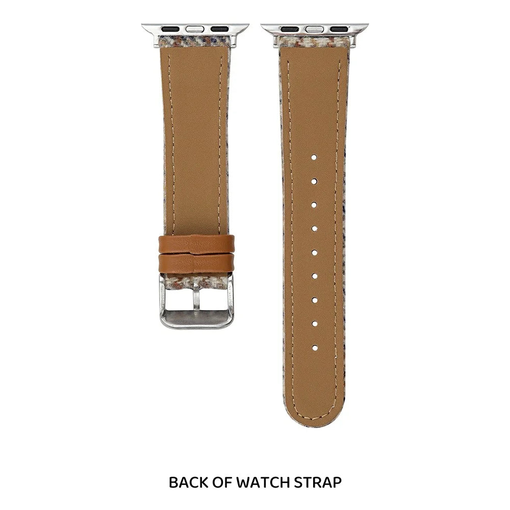 Watch Band For Apple Watch Series 11 10 42mm / 9 87 41mm / SE3 SE2 SE 6 5 4 40mm / 3 2 1 38mm Vintage Wool + Leather Strap Bracelet - Oatmeal - 2