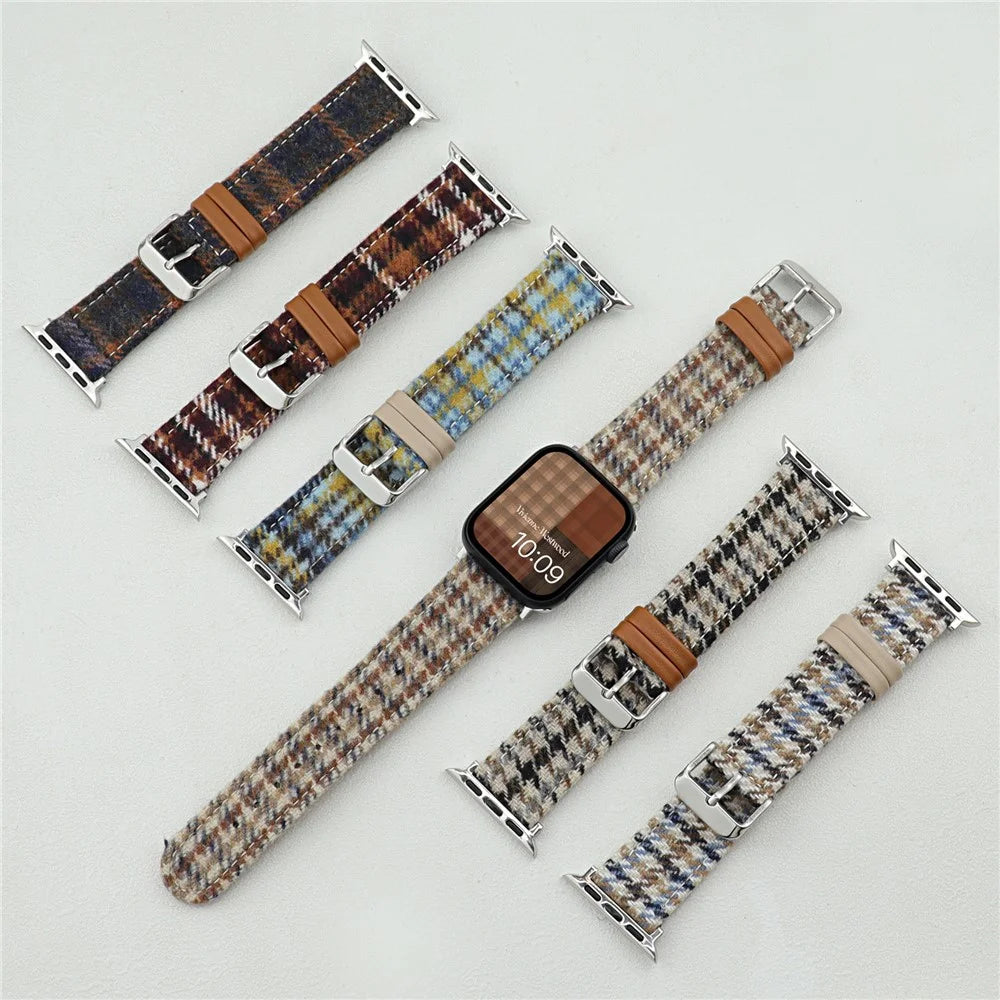 Watch Band For Apple Watch Series 11 10 42mm / 9 87 41mm / SE3 SE2 SE 6 5 4 40mm / 3 2 1 38mm Vintage Wool + Leather Strap Bracelet - Oatmeal - 3