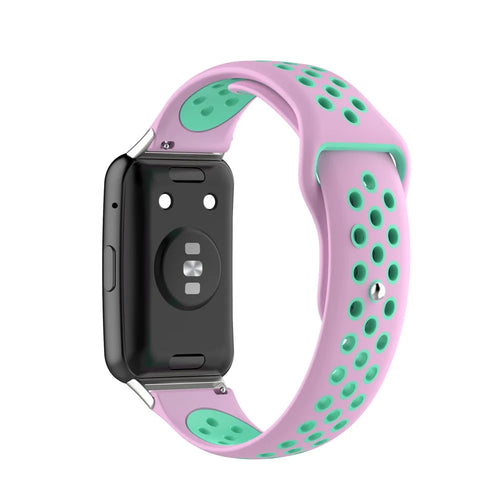 Dual Color Silicone Sport Watch Band Replacement Wrist Strap for Huawei Watch Fit TIA-B09 - Pink/Cyan - 1