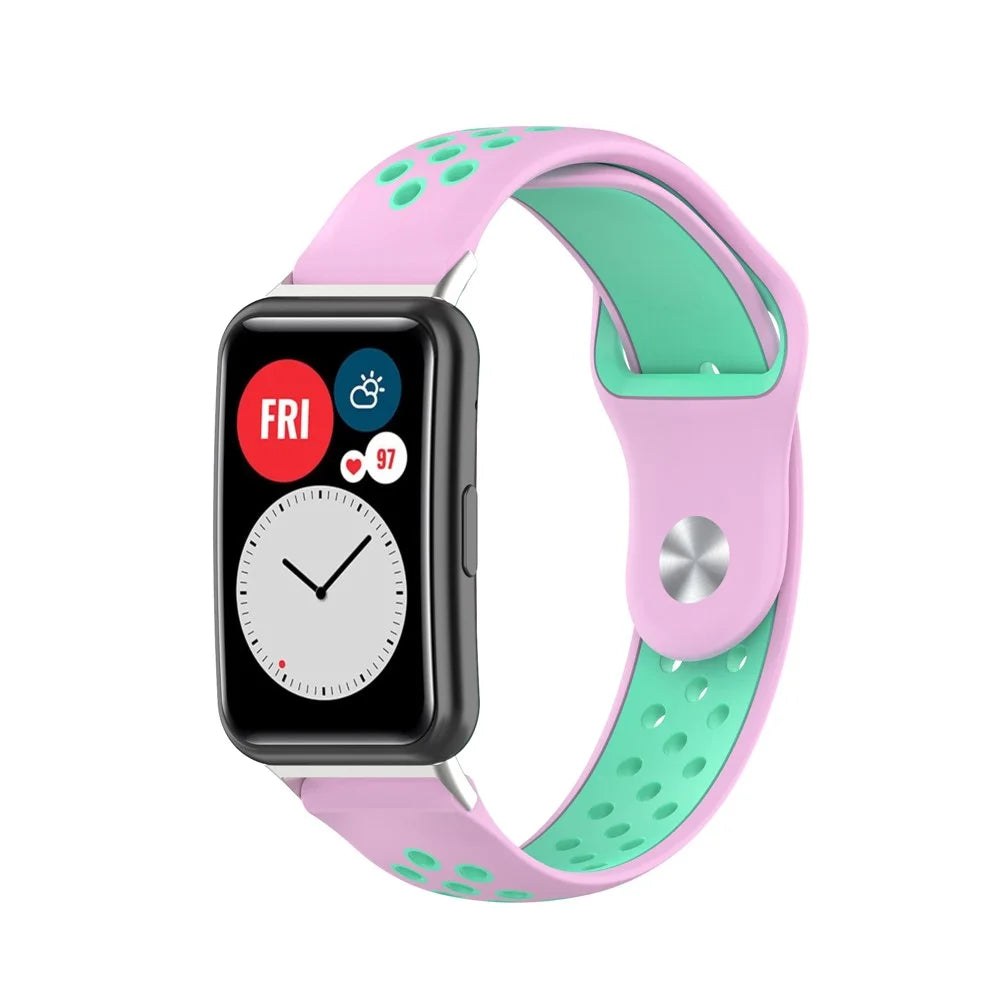 Dual Color Silicone Sport Watch Band Replacement Wrist Strap for Huawei Watch Fit TIA-B09 - Pink/Cyan - 2