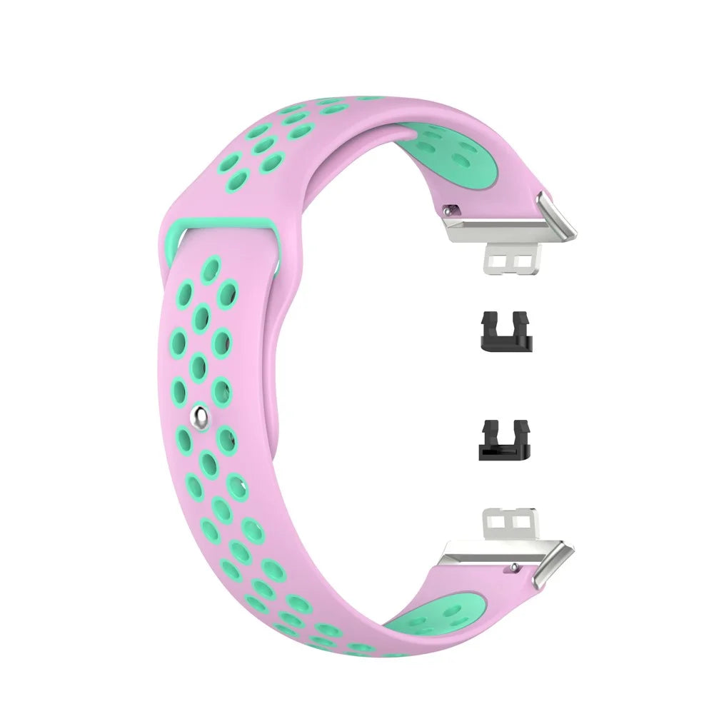 Dual Color Silicone Sport Watch Band Replacement Wrist Strap for Huawei Watch Fit TIA-B09 - Pink/Cyan - 3