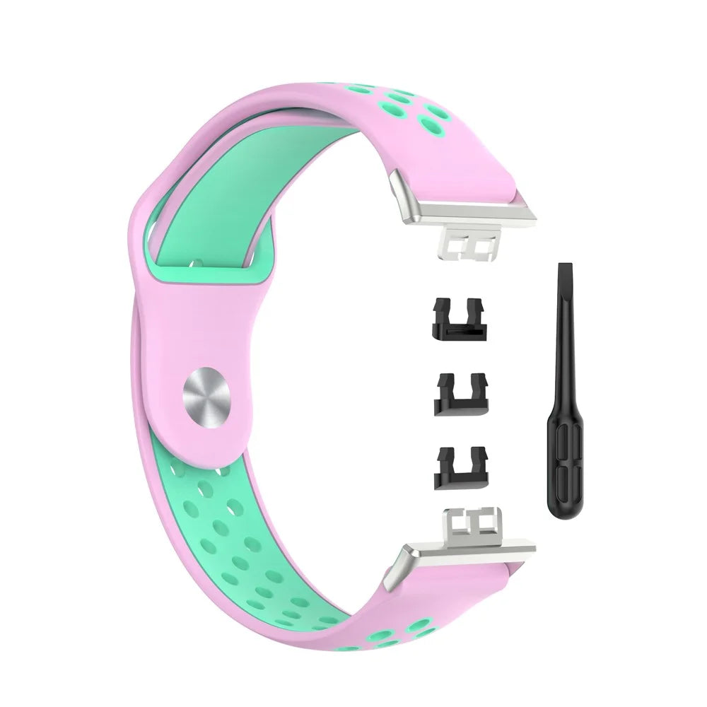 Dual Color Silicone Sport Watch Band Replacement Wrist Strap for Huawei Watch Fit TIA-B09 - Pink/Cyan - 4