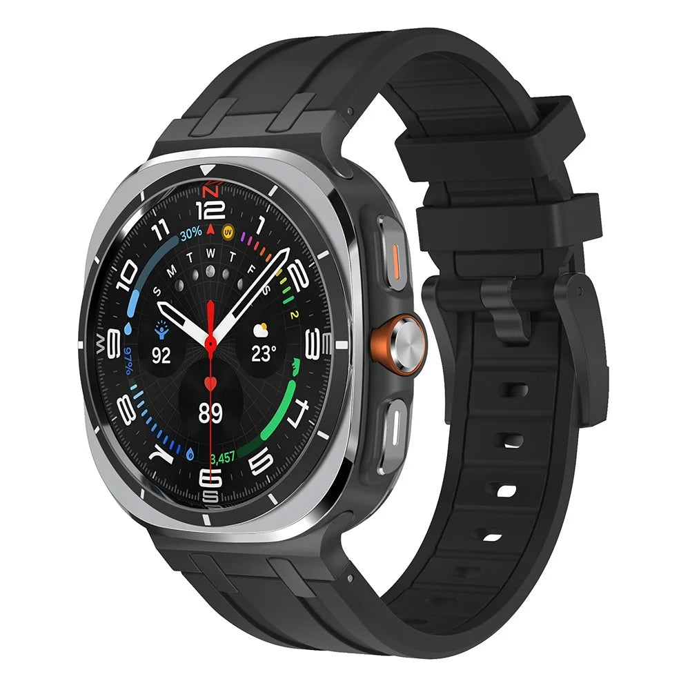 For Samsung Galaxy Watch Ultra2 47mm / Watch Ultra (2025) 47mm / Watch Ultra 47mm Silicone Watch Band Adjustable Strap with Black Buckle - Black + Black - 3