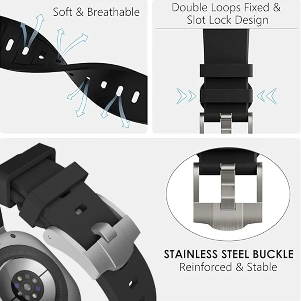 For Samsung Galaxy Watch Ultra2 47mm / Watch Ultra (2025) 47mm / Watch Ultra 47mm Silicone Watch Band Adjustable Strap with Black Buckle - Black + Black - 4