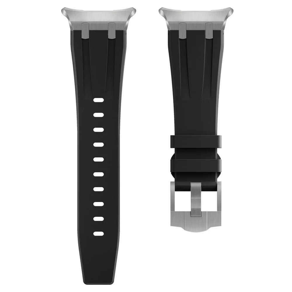 For Samsung Galaxy Watch Ultra2 47mm / Watch Ultra (2025) 47mm / Watch Ultra 47mm Silicone Watch Band Adjustable Strap with Silver Buckle - Silver + Black - 1