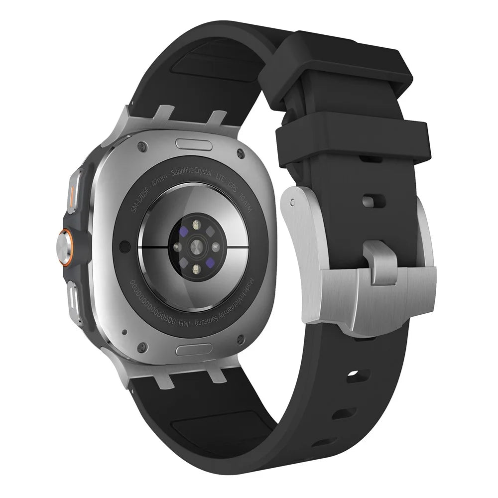 For Samsung Galaxy Watch Ultra2 47mm / Watch Ultra (2025) 47mm / Watch Ultra 47mm Silicone Watch Band Adjustable Strap with Silver Buckle - Silver + Black - 2
