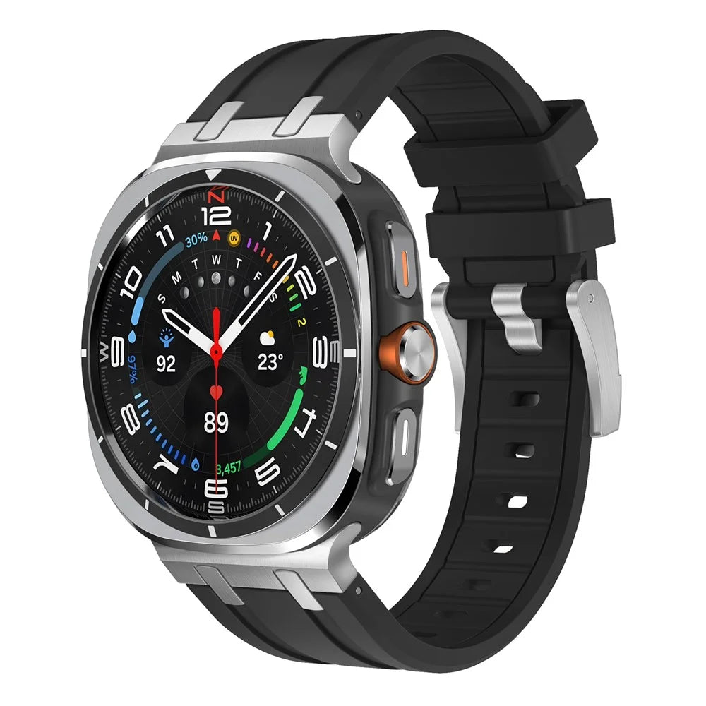 For Samsung Galaxy Watch Ultra2 47mm / Watch Ultra (2025) 47mm / Watch Ultra 47mm Silicone Watch Band Adjustable Strap with Silver Buckle - Silver + Black - 3
