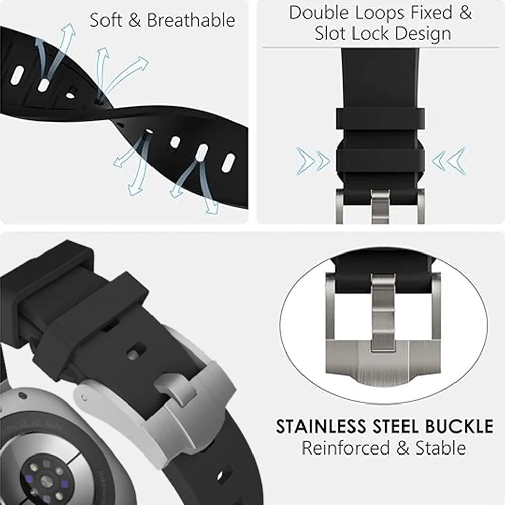 For Samsung Galaxy Watch Ultra2 47mm / Watch Ultra (2025) 47mm / Watch Ultra 47mm Silicone Watch Band Adjustable Strap with Silver Buckle - Silver + Black - 4