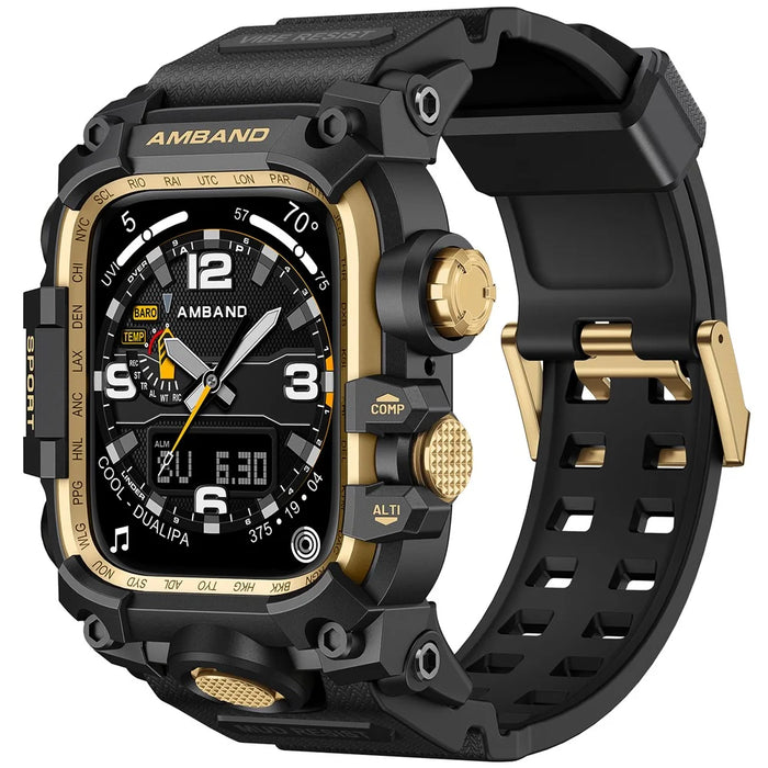 AMBAND Watch Band for Apple Watch SE (2023) / SE (2022) / SE / Series 6 / 5 / 4 44mm Bump Proof TPU Strap with Integrated Watch Case - Black  /  Gold - 1