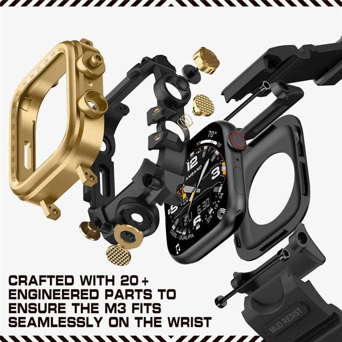 AMBAND Watch Band for Apple Watch SE (2023) / SE (2022) / SE / Series 6 / 5 / 4 44mm Bump Proof TPU Strap with Integrated Watch Case - Black  /  Gold - 2