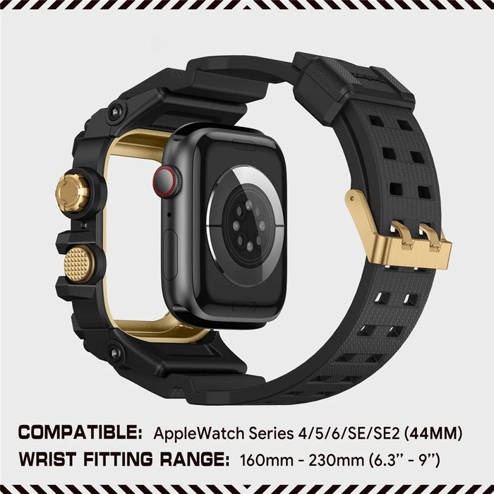 AMBAND Watch Band for Apple Watch SE (2023) / SE (2022) / SE / Series 6 / 5 / 4 44mm Bump Proof TPU Strap with Integrated Watch Case - Black  /  Gold - 6