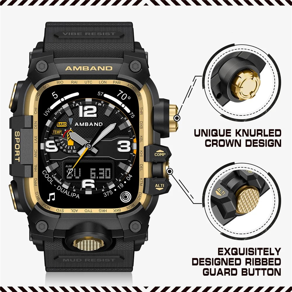 AMBAND For Apple Watch Ultra 49mm Bump Proof TPU Watch Strap with Integrated Watch Case - Black  /  Gold - 3