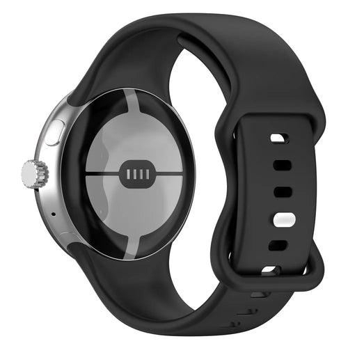 For Google Pixel Watch 4 45mm / Watch 3 45mm Silicone Watch Band Adjustable Strap Replacement Wristband - Black - 1