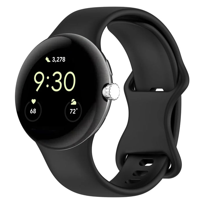 For Google Pixel Watch 4 45mm / Watch 3 45mm Silicone Watch Band Adjustable Strap Replacement Wristband - Black - 4