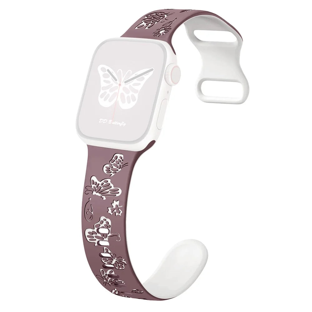 KALEBOL Dual Color Silicone Strap for Apple Watch Series 11 10 42mm / 9 8 7 41mm / SE3 SE2 SE 6 5 4 40mm / 3 2 1 38mm Butterfly Buckle Watchband - Smoke Purple + White - 1