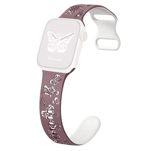 KALEBOL Dual Color Silicone Strap for Apple Watch Series 11 10 42mm / 9 8 7 41mm / SE3 SE2 SE 6 5 4 40mm / 3 2 1 38mm Butterfly Buckle Watchband - Smoke Purple + White - 1