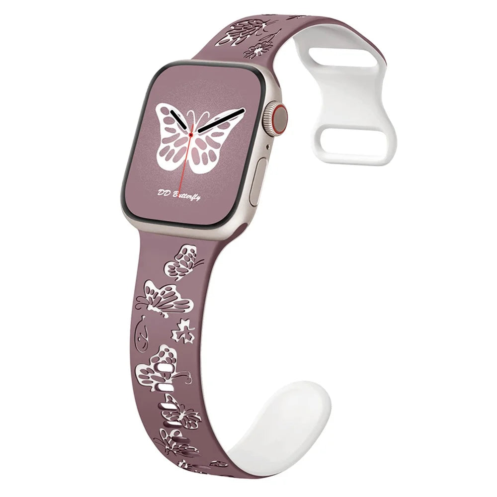 KALEBOL Dual Color Silicone Strap for Apple Watch Series 11 10 42mm / 9 8 7 41mm / SE3 SE2 SE 6 5 4 40mm / 3 2 1 38mm Butterfly Buckle Watchband - Smoke Purple + White - 2