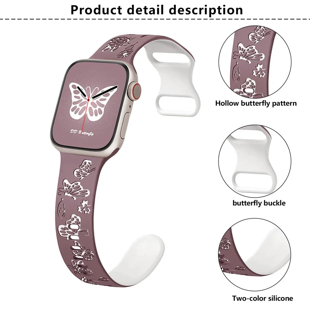 KALEBOL Dual Color Silicone Strap for Apple Watch Series 11 10 42mm / 9 8 7 41mm / SE3 SE2 SE 6 5 4 40mm / 3 2 1 38mm Butterfly Buckle Watchband - Smoke Purple + White - 3