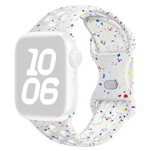 KALEBOL Color Dots Silicone Strap for Apple Watch Series 11 10 42mm / 9 8 7 41mm / SE3 SE2 SE 6 5 4 40mm / 3 2 1 38mm Butterfly Buckle Band - White - 1