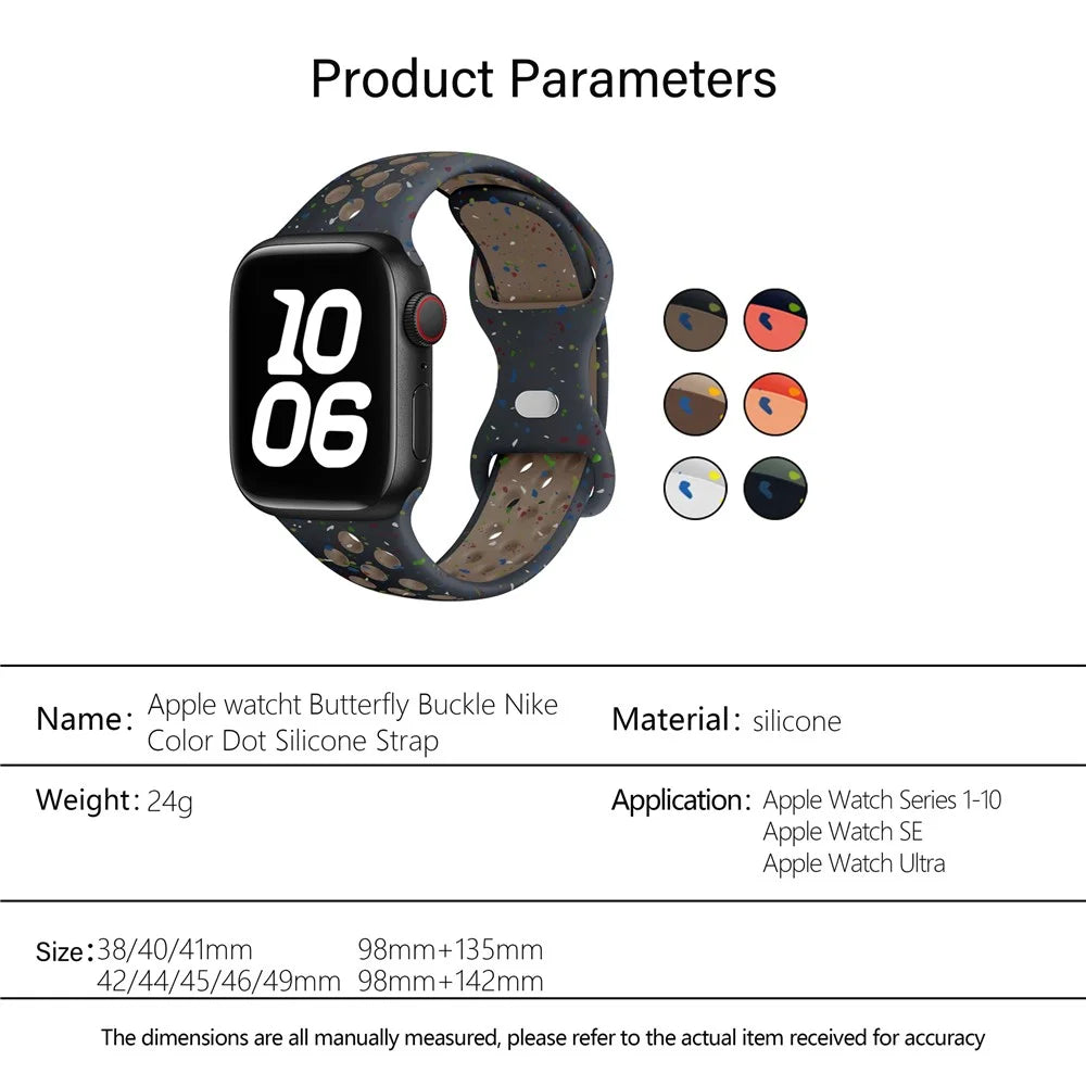 KALEBOL Color Dots Silicone Strap for Apple Watch Series 11 10 42mm / 9 8 7 41mm / SE3 SE2 SE 6 5 4 40mm / 3 2 1 38mm Butterfly Buckle Band - White - 4