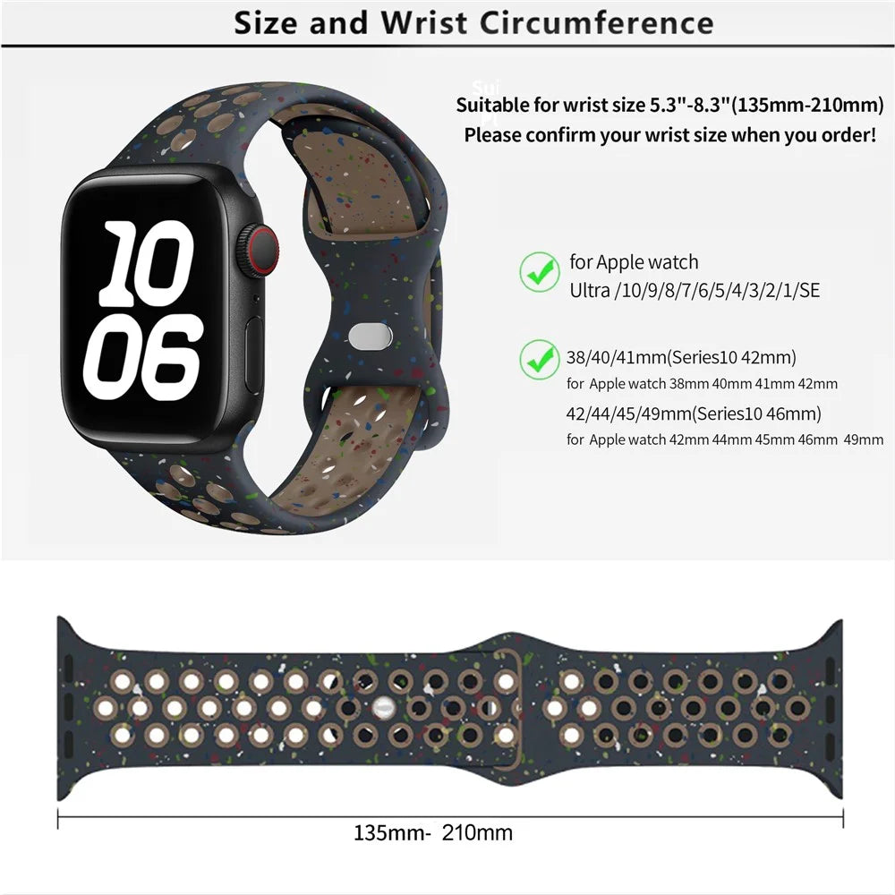 KALEBOL Color Dots Silicone Strap for Apple Watch Series 11 10 42mm / 9 8 7 41mm / SE3 SE2 SE 6 5 4 40mm / 3 2 1 38mm Butterfly Buckle Band - White - 5