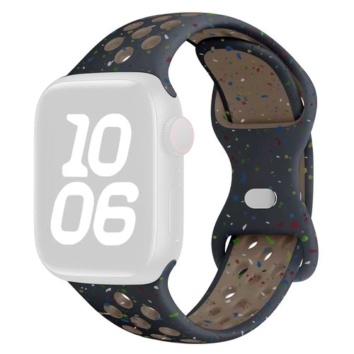 KALEBOL Color Dots Silicone Strap for Apple Watch Ultra 3 2 1 49mm / Series 11 10 46mm / 9 8 7 45mm / SE3 SE2 SE 6 5 4 44mm / 3 2 1 42mm Butterfly Buckle Band - Black - 1