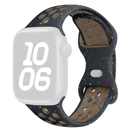 KALEBOL Color Dots Silicone Strap for Apple Watch Ultra 3 2 1 49mm / Series 11 10 46mm / 9 8 7 45mm / SE3 SE2 SE 6 5 4 44mm / 3 2 1 42mm Butterfly Buckle Band - Black - 1