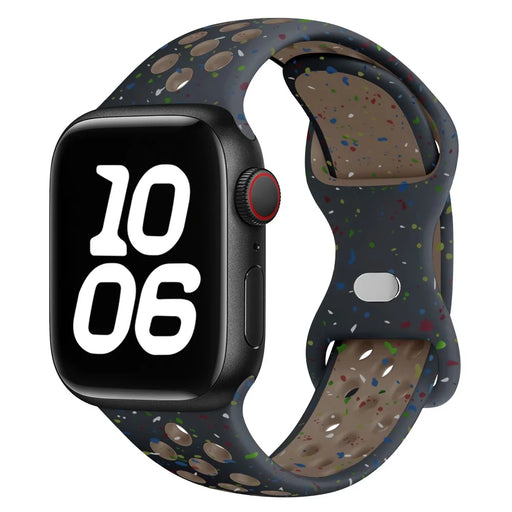 KALEBOL Color Dots Silicone Strap for Apple Watch Ultra 3 2 1 49mm / Series 11 10 46mm / 9 8 7 45mm / SE3 SE2 SE 6 5 4 44mm / 3 2 1 42mm Butterfly Buckle Band - Black - 2