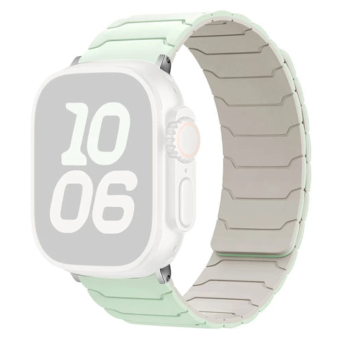 KALEBOL Silicone Magnetic Watch Band for Apple Watch Series 11 10 42mm / 9 8 7 41mm / SE3 SE2 SE 6 5 4 40mm / 3 2 1 38mm Armor Warrior Strap - Light Mint + Starlight - 1