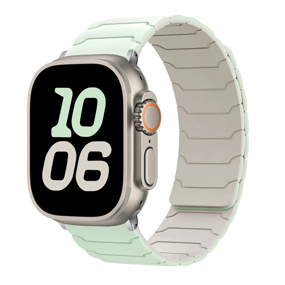 KALEBOL Silicone Magnetic Watch Band for Apple Watch Series 11 10 42mm / 9 8 7 41mm / SE3 SE2 SE 6 5 4 40mm / 3 2 1 38mm Armor Warrior Strap - Light Mint + Starlight - 2