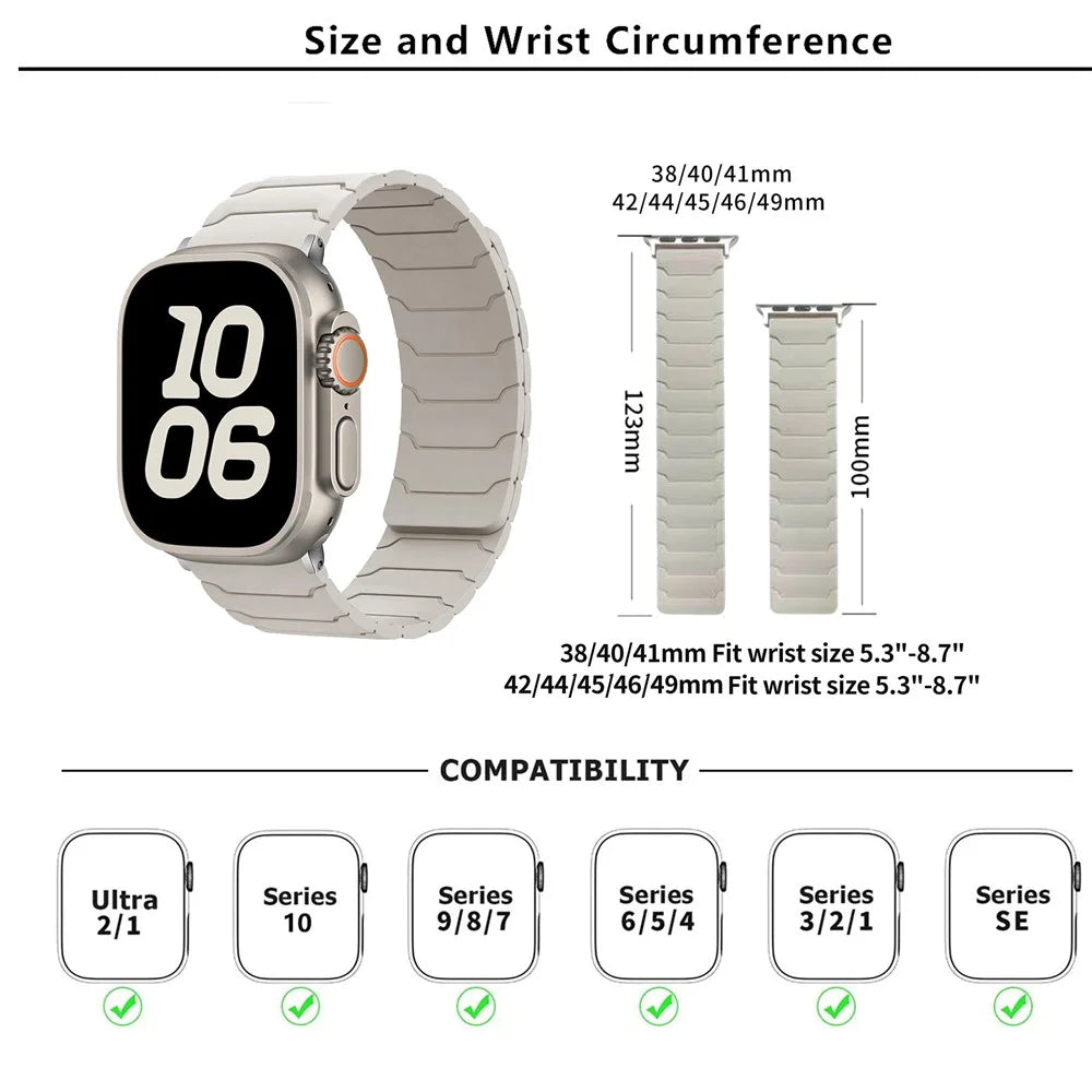 KALEBOL Silicone Magnetic Watch Band for Apple Watch Series 11 10 42mm / 9 8 7 41mm / SE3 SE2 SE 6 5 4 40mm / 3 2 1 38mm Armor Warrior Strap - Light Mint + Starlight - 5