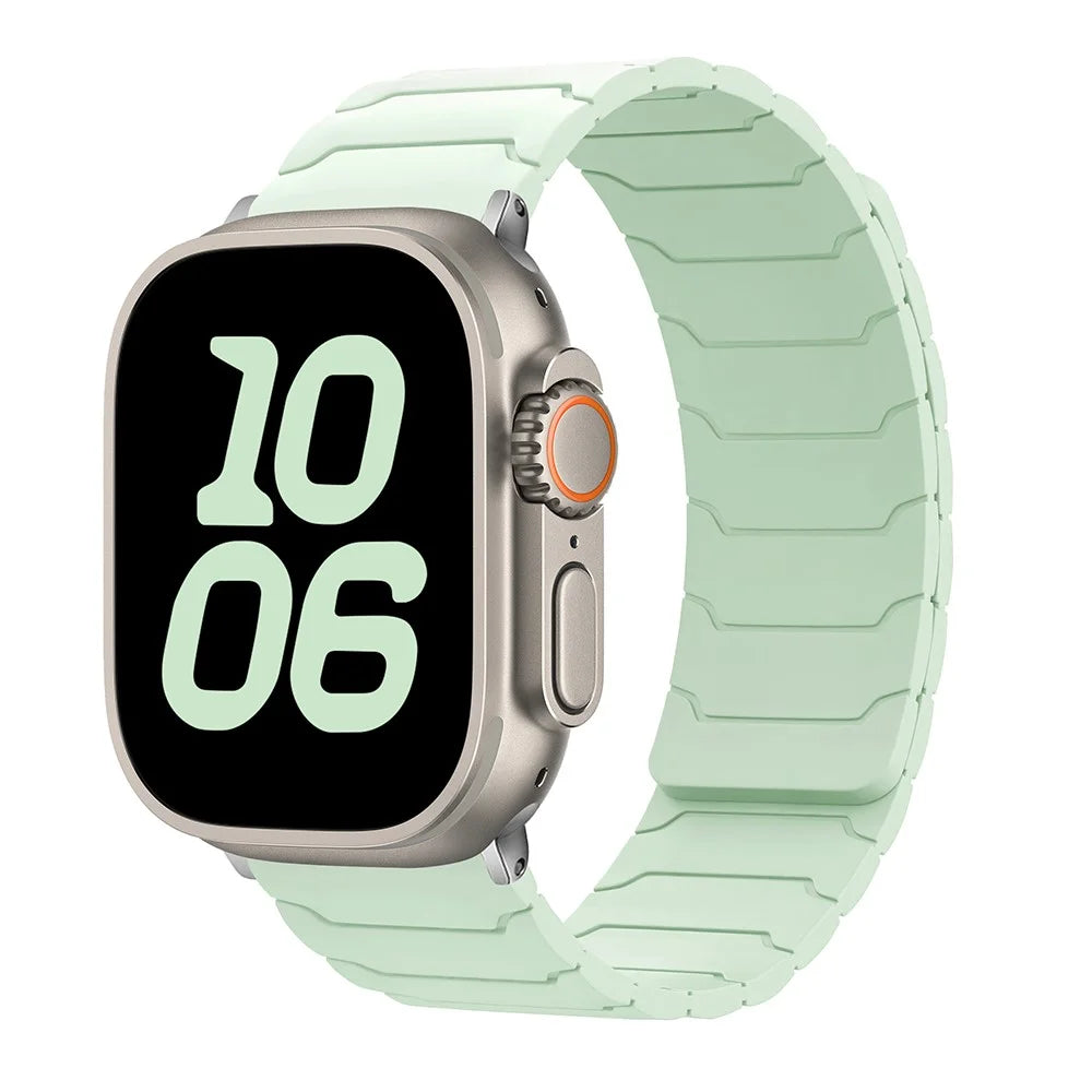 KALEBOL Silicone Magnetic Watch Band for Apple Watch Ultra 3 2 1 49mm / Series 11 10 46mm / 9 8 7 45mm / SE3 SE2 SE 6 5 4 44mm / 3 2 1 42mm Strap  - Light Mint - 2