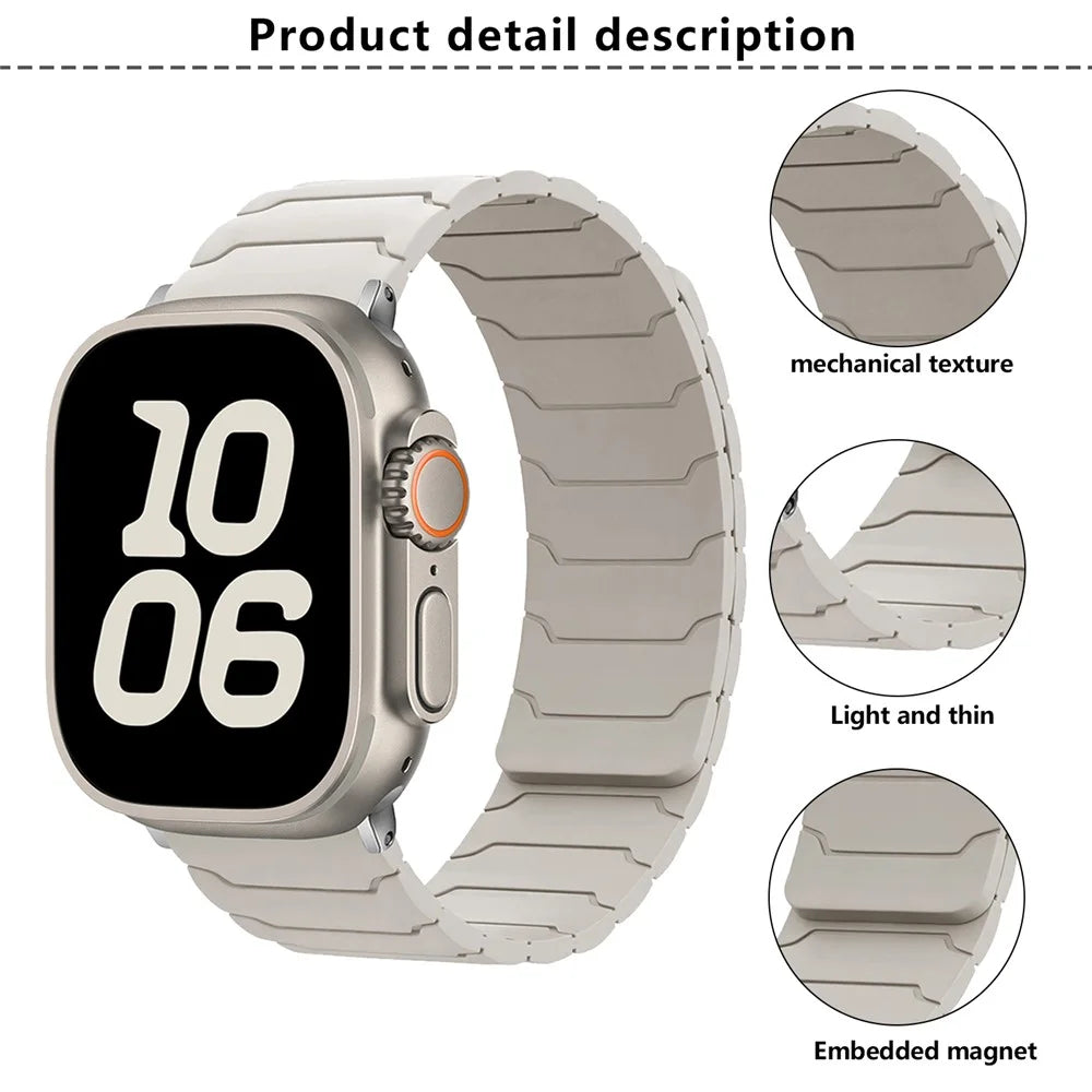 KALEBOL Silicone Magnetic Watch Band for Apple Watch Ultra 3 2 1 49mm / Series 11 10 46mm / 9 8 7 45mm / SE3 SE2 SE 6 5 4 44mm / 3 2 1 42mm Strap  - Light Mint - 3