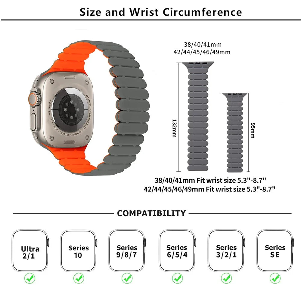 KALEBOL Magnetic Silicone Band for Apple Watch Ultra 3 2 1 49mm / Series 11 10 46mm / 9 8 7 45mm / SE3 SE2 SE 6 5 4 44mm / 3 2 1 42mm Bamboo Joint Strap - White + Misty Blue - 3