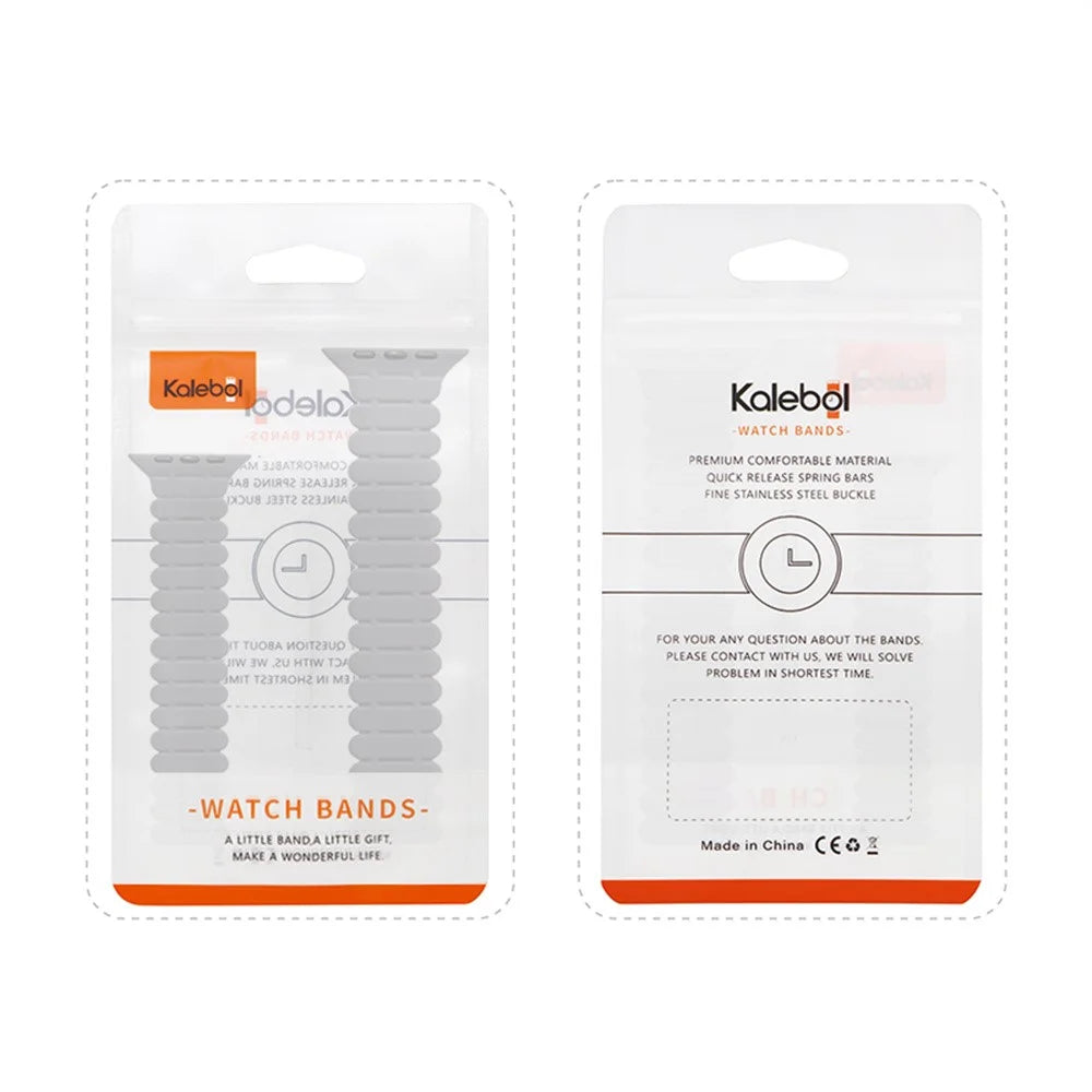 KALEBOL Magnetic Silicone Band for Apple Watch Ultra 3 2 1 49mm / Series 11 10 46mm / 9 8 7 45mm / SE3 SE2 SE 6 5 4 44mm / 3 2 1 42mm Bamboo Joint Strap - White + Misty Blue - 4