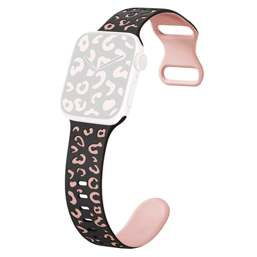 KALEBOL Leopard Silicone Band for Apple Watch Series 11 10 42mm / 9 87 41mm / SE3 SE2 SE 6 5 4 40mm / 3 2 1 38mm Dual Color Strap - Black + Pink - 1