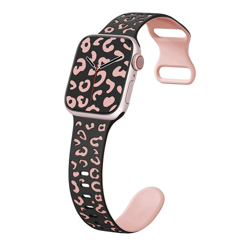 KALEBOL Leopard Silicone Band for Apple Watch Series 11 10 42mm / 9 87 41mm / SE3 SE2 SE 6 5 4 40mm / 3 2 1 38mm Dual Color Strap - Black + Pink - 2