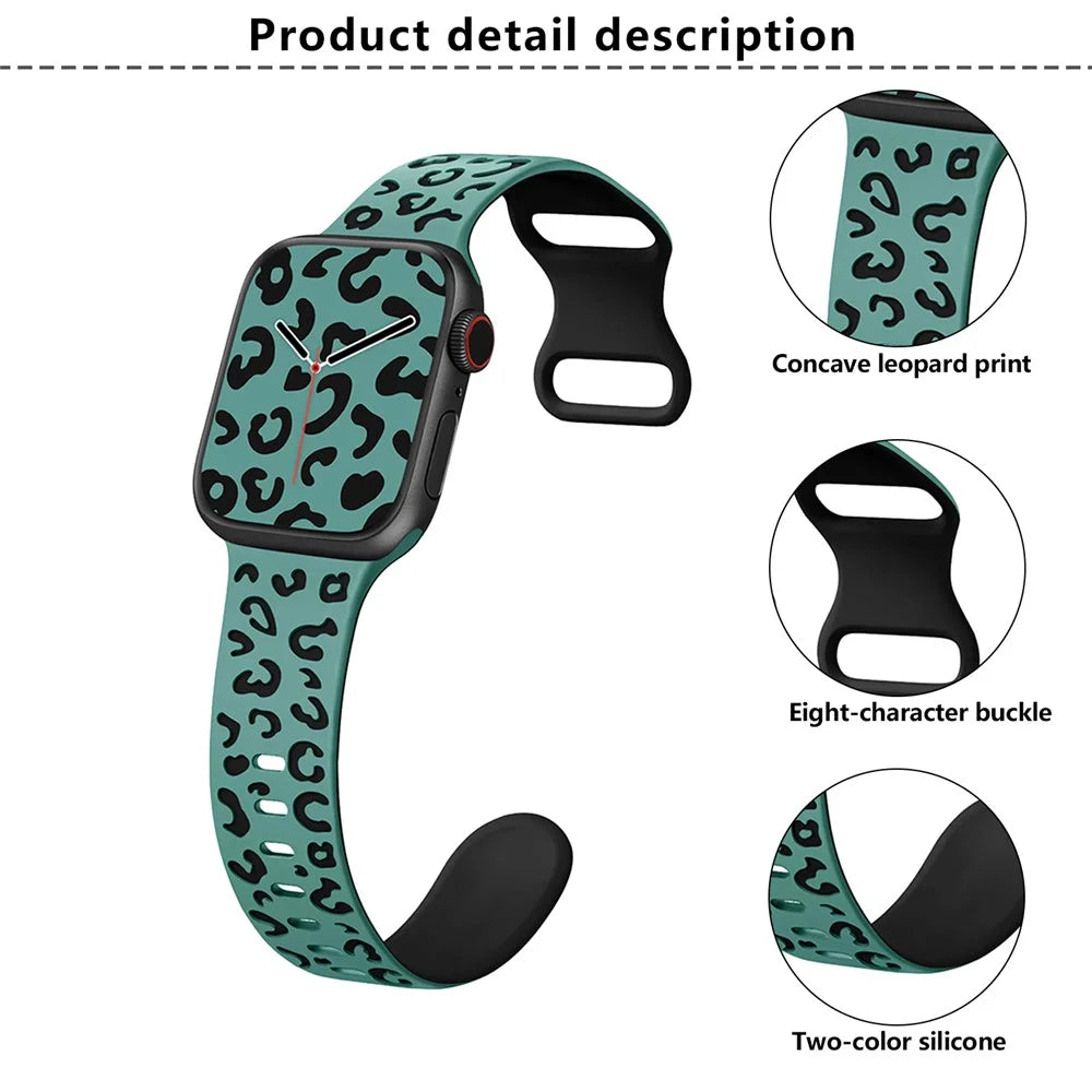KALEBOL Leopard Silicone Band for Apple Watch Series 11 10 42mm / 9 87 41mm / SE3 SE2 SE 6 5 4 40mm / 3 2 1 38mm Dual Color Strap - Black + Pink - 3