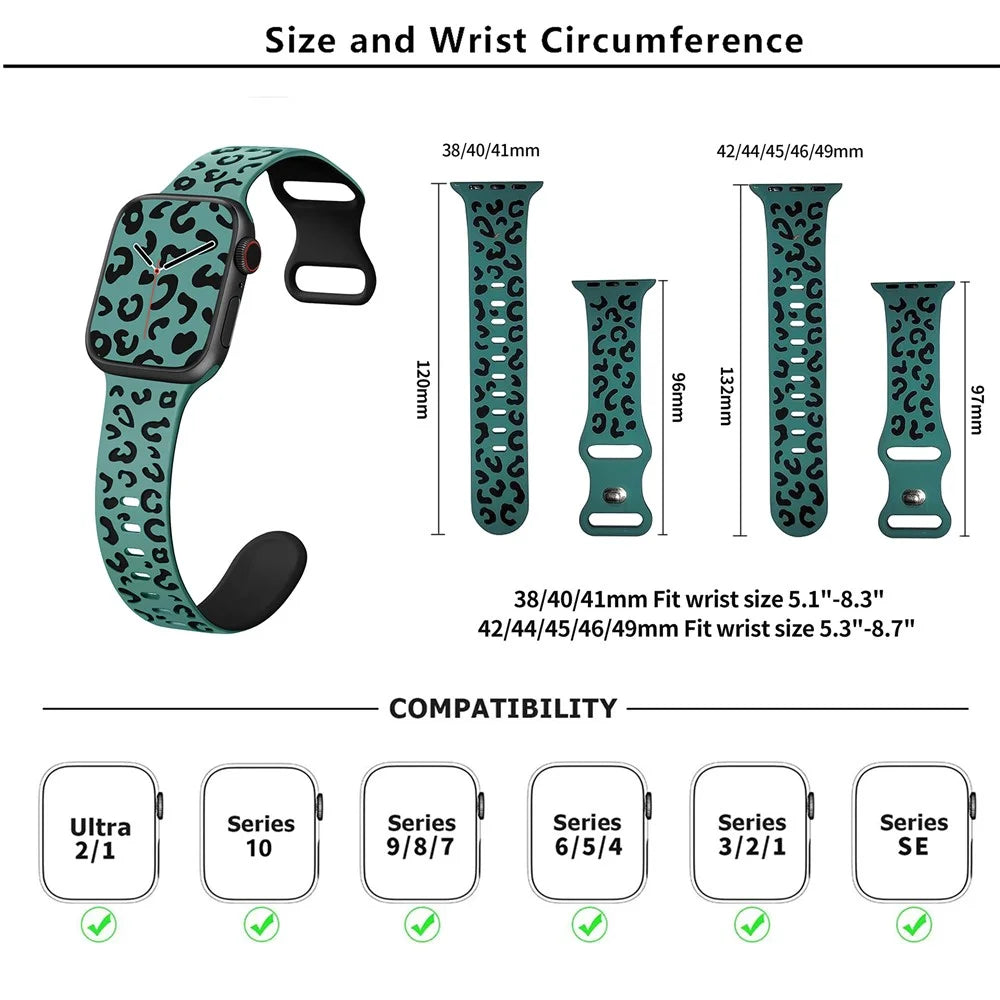 KALEBOL Leopard Silicone Band for Apple Watch Series 11 10 42mm / 9 87 41mm / SE3 SE2 SE 6 5 4 40mm / 3 2 1 38mm Dual Color Strap - Black + Pink - 4