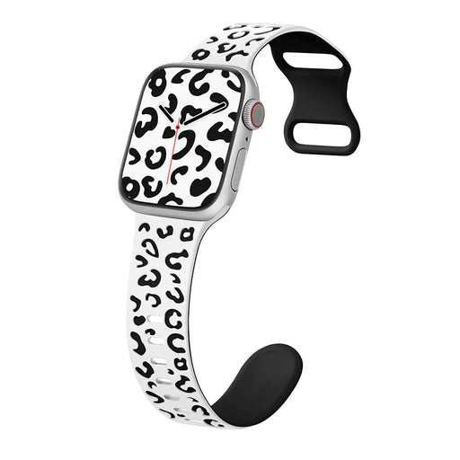 KALEBOL Leopard Silicone Band for Apple Watch Ultra 3 2 1 49mm / Series 11 10 46mm / 9 8 7 45mm / SE3 SE2 SE 6 5 4 44mm / 3 2 1 42mm Dual Color Strap - White + Black - 2