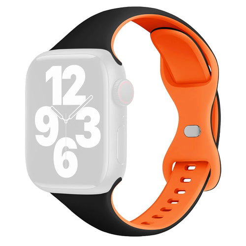 KALEBOL Silicone Strap for Apple Watch Ultra 3 2 1 49mm / Series 11 10 46mm / 9 8 7 45mm / SE3 SE2 SE 6 5 4 44mm / 3 2 1 42mm Butterfly Buckle Band - Black + Orange - 1
