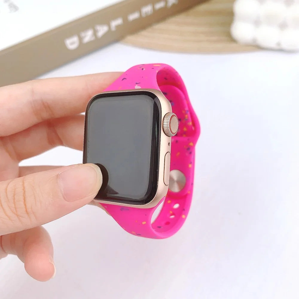 KALEBOL Silicone Watch Strap for Apple Watch Series 11 10 42mm / 9 87 41mm / SE3 SE2 SE 6 5 4 40mm / 3 2 1 38mm Colorful Flakes Band - Hot Pink - 3
