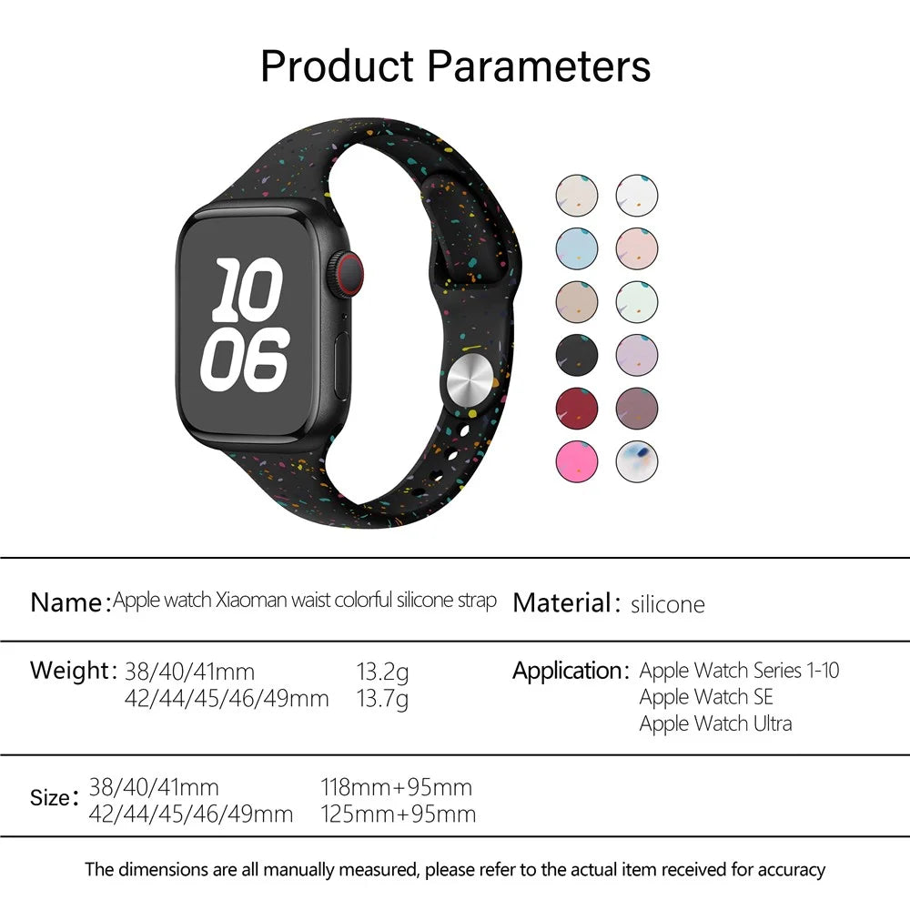 KALEBOL Silicone Watch Strap for Apple Watch Series 11 10 42mm / 9 87 41mm / SE3 SE2 SE 6 5 4 40mm / 3 2 1 38mm Colorful Flakes Band - Hot Pink - 6