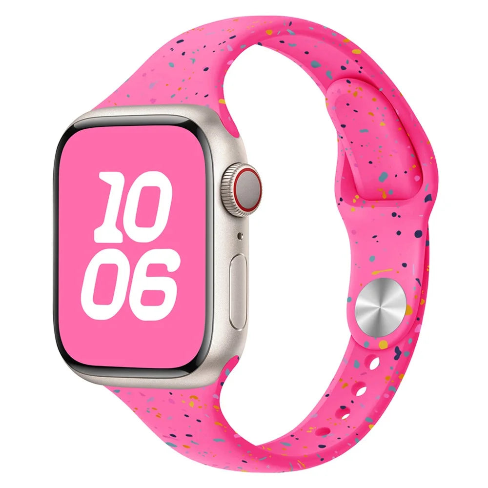 KALEBOL Silicone Watch Strap for Apple Watch Ultra 3 2 1 49mm / Series 11 10 46mm / 9 8 7 45mm / SE3 SE2 SE 6 5 4 44mm / 3 2 1 42mm Colorful Flakes Band - Hot Pink - 2