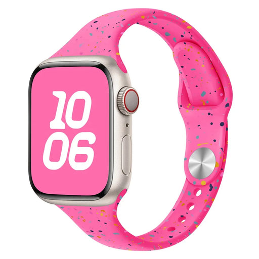 KALEBOL Silicone Watch Strap for Apple Watch Ultra 3 2 1 49mm / Series 11 10 46mm / 9 8 7 45mm / SE3 SE2 SE 6 5 4 44mm / 3 2 1 42mm Colorful Flakes Band - Hot Pink - 2