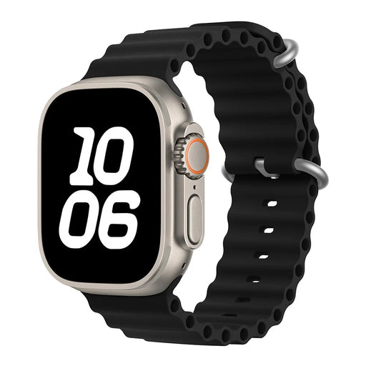 KALEBOL Ocean Silicone Band For Apple Watch Series 11 10 42mm / 9 87 41mm / SE3 SE2 SE 6 5 4 40mm / 3 2 1 38mm Breathable Soft Watch Strap - Black - 2